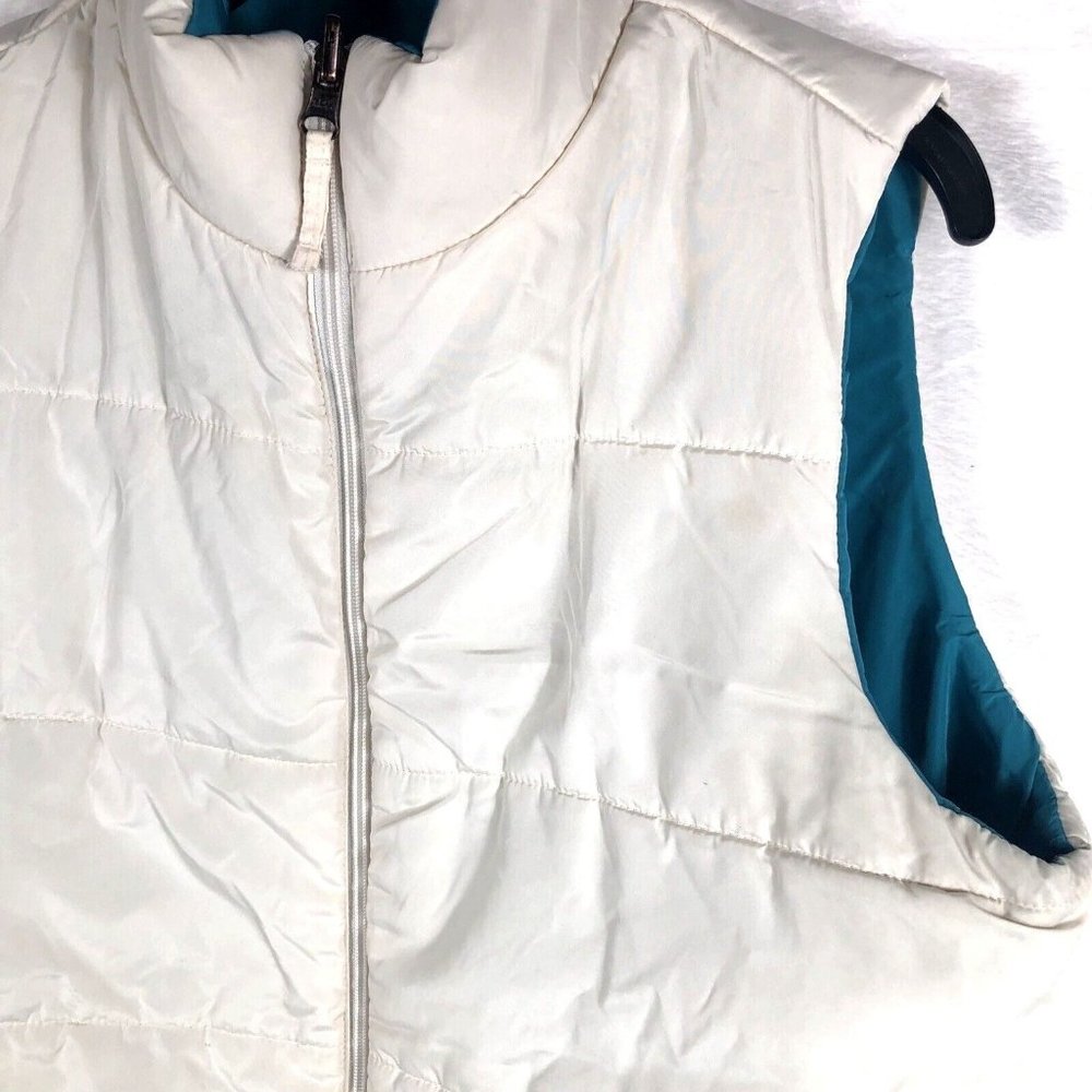 Merona Womens Size Large Reversible Puffer Vest Cream Teal Full Zip Pockets Cute - Picture 11 of 12